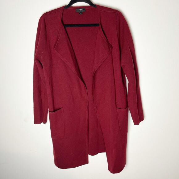 J.CREW Sweaters - J Crew Red Burgundy Open Front Cardigan Wool Blend Medium